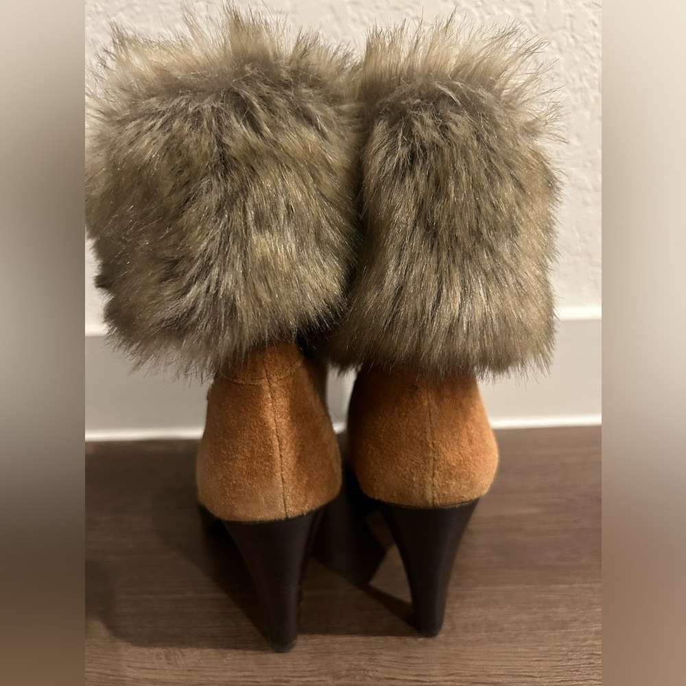 Michael Kors Women's Suede Leather Faux Fur Lined High Heel Booties Size 7m - Picture 8 of 12